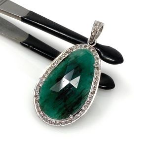 Genuine Emerald Diamond Sterling Silver Pendant
